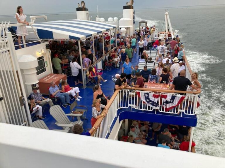 A crowd on board the Cape May - Lewes Ferry July 3rd Fireworks Cruise from Lewes Ferry Terminal