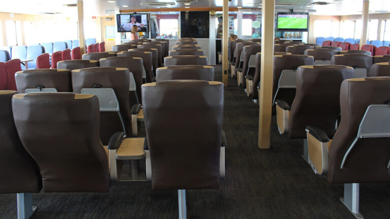 The Interior of one of the Ferry Fleet at the Cape May - Lewes Ferry showing the Salon and seats for Ferry Passengers and Travelers