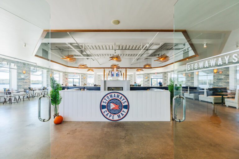 A photo of the entrance and reception desk at Stowaway's Restaurant.