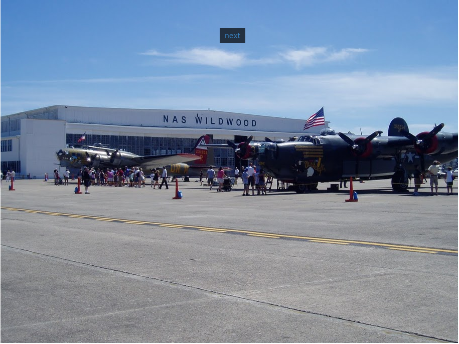 Aircraft on display in the front of the NAS Wildwood Hangar Building