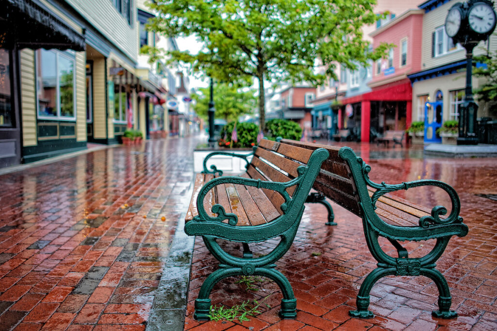 Washington Street Mall in Cape May after a light summer rain