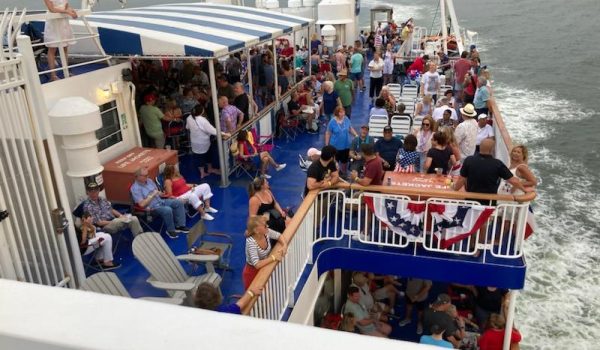 A crowd on board the Cape May - Lewes Ferry July 3rd Fireworks Cruise from Lewes Ferry Terminal